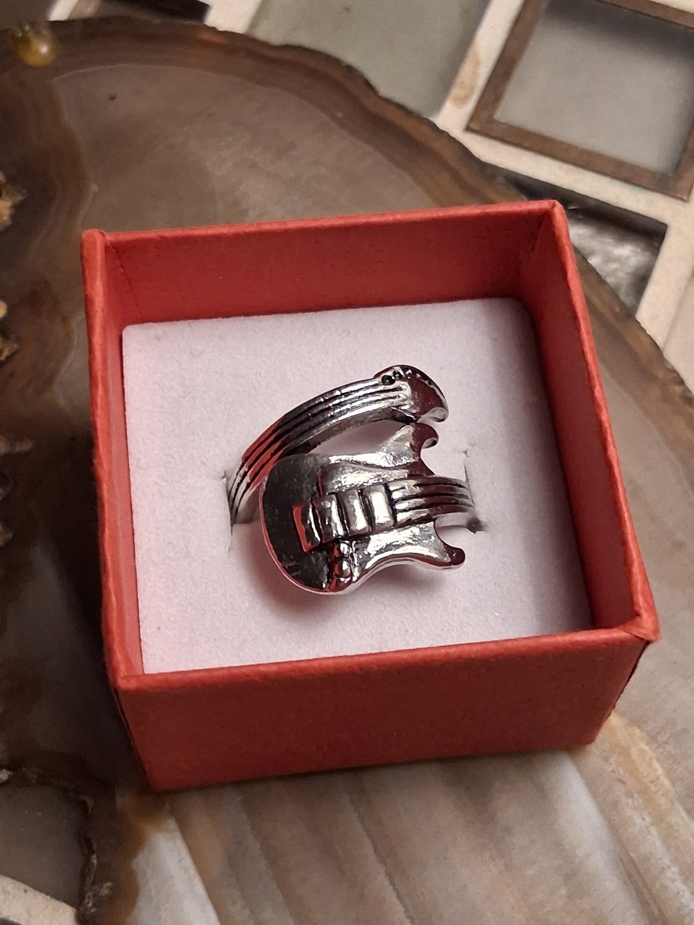 Silver Guitar Shape Statement Ring -  Men Accessories